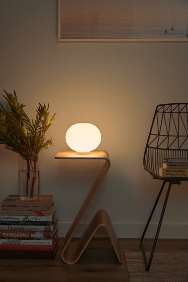 Minimalist lighting orb table lamp in nook