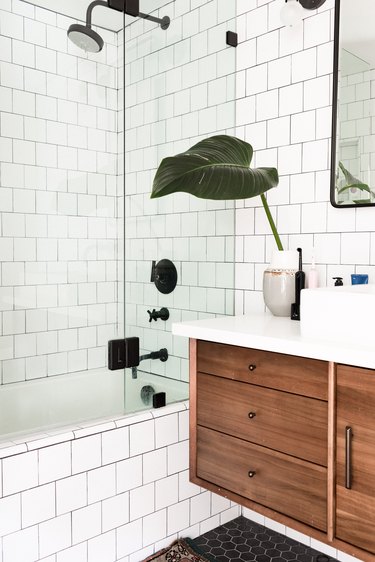 Contemporary bathroom, white tile and black tile