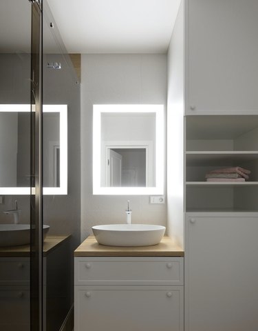Integrated light in bathroom mirror lighting ideas with basin sink