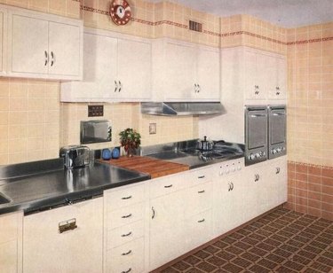 1950s kitchen with brown and tan tile