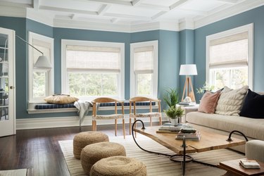 blue living room idea with neutral palette