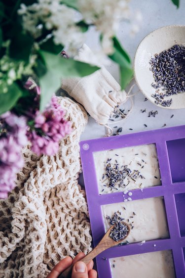 Adding lavender buds to goal milk soap