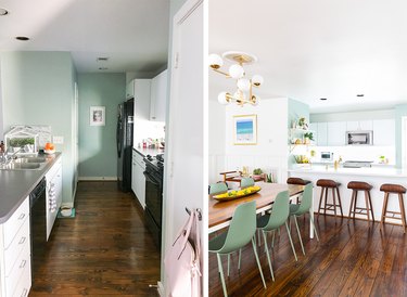 before and after white, green and walnut kitchen makeover