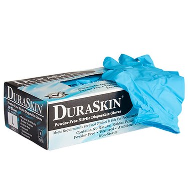 photo of durawear duraskin blue nitrile disposable gloves in box