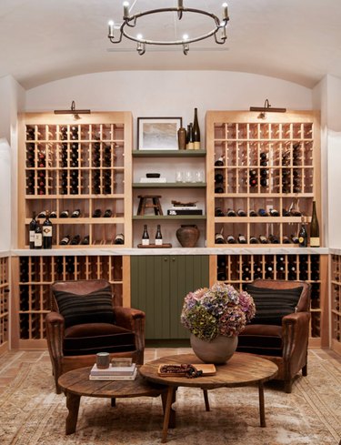 cozy basement bar with a wine cellar