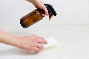 Spray bottle and sponge cleaning