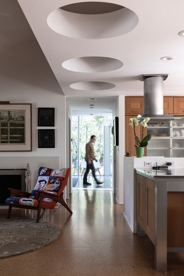 kitchen/living room hallway with cork flooring