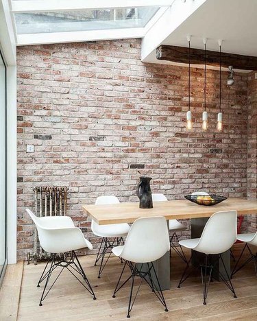 brick wall in dining room