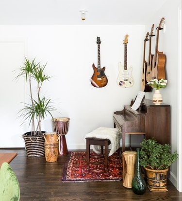 Modern Music Room with Custom Shelves