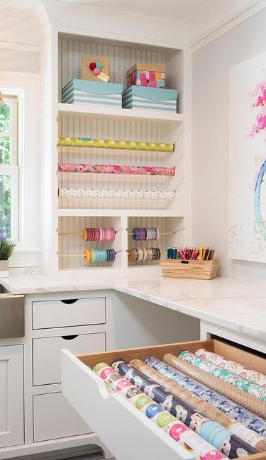 contact paper for countertops in an organized craft room