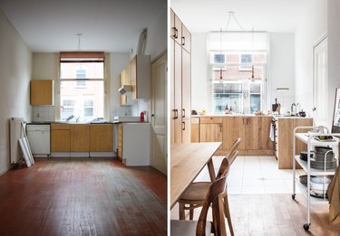 Before and after kitchen photos.