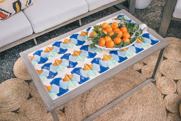 DIY tiled coffee table in outdoor patio