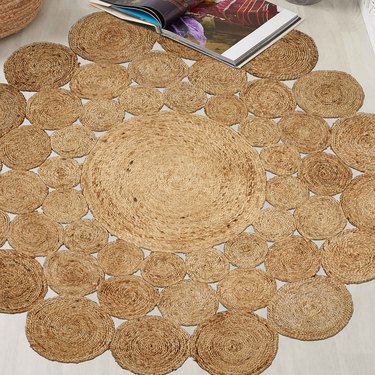 LR Home Natural Jute Hand Braided Floral Round Indoor Area Rug