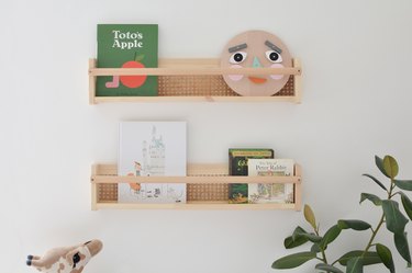 DIY Cane Bookshelves with books
