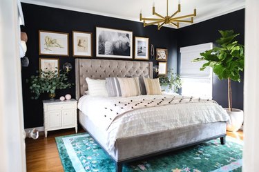 dark blue traditional bedroom color schemes with gallery wall