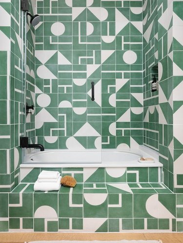 colors that go with green, green and white geometric