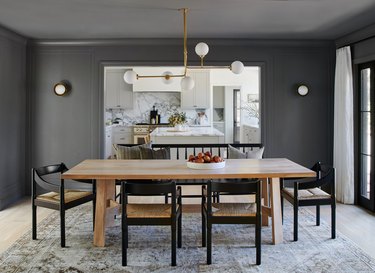 charcoal color dining room with painted walls and ceiling