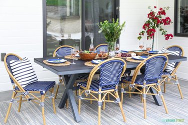 Outdoor patio dining table with bistro chairs