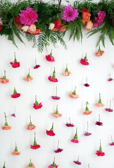 colorful hanging flower party backdrop