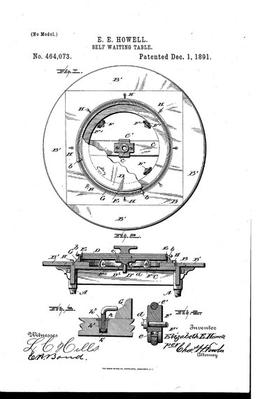 Elizabeth Howell's 1891 "Self Waiting Table" patent