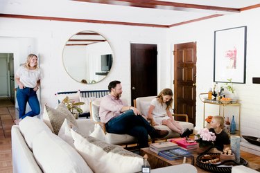 The family hangs out in the living room.