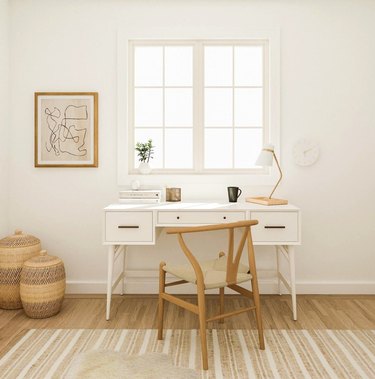 White and wood minimal home office space