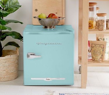 teal blue mini fridge