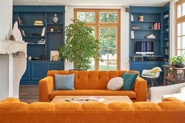 orange and blue living room