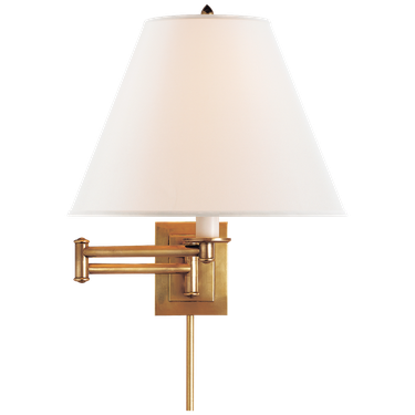 Brass wall sconce with white lampshade