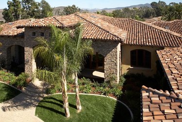 Clay tiles on Mediterranean style house.