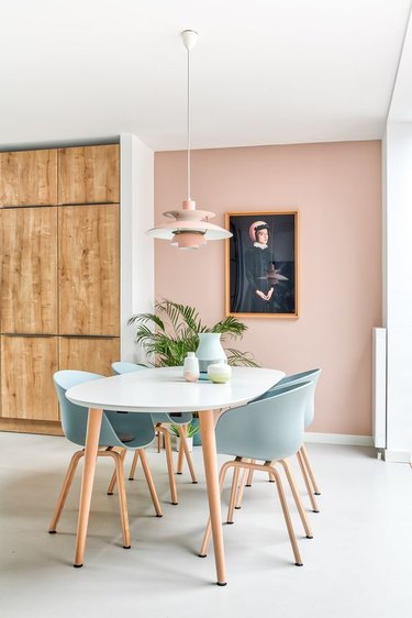 pink and lime pastel color dining room design