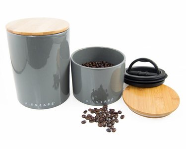 A gray coffee canister in two sizes