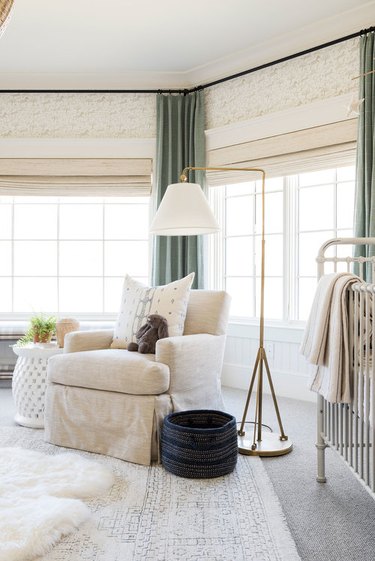 celadon colors window curtains in cream bedroom