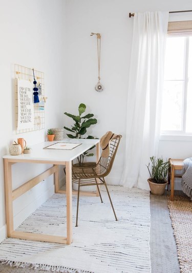 white desert style home office with all-white decor