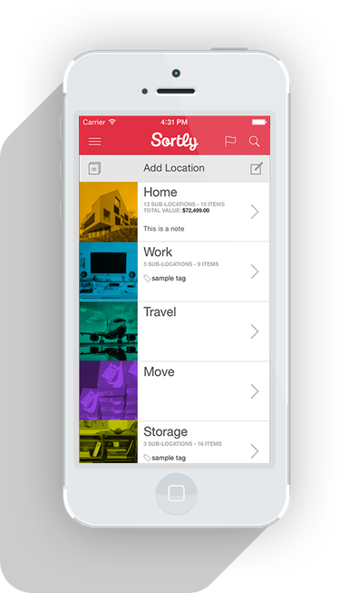 Screenshot of Sortly app