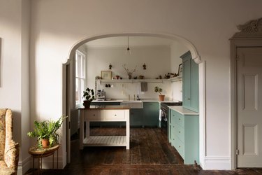 celadon colors on kitchen cabinets