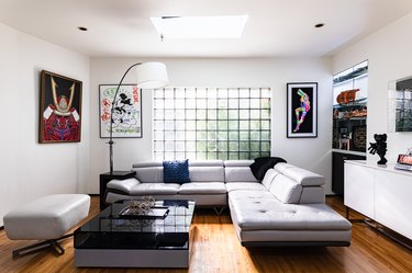 gray leather sectional glass coffee table