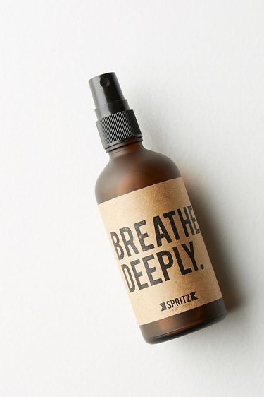 essential oil spray with label that read "breathe deeply"