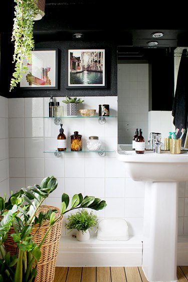 boho glam black bathroom