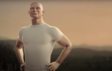 Mr. Clean power-posing in front of a sunset