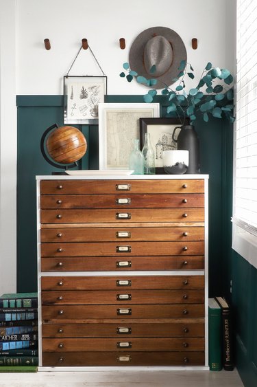 DIY home decor idea for your living room with vintage-inspired dresser