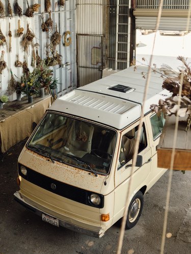 The Unlikely Florist van parked in the studio