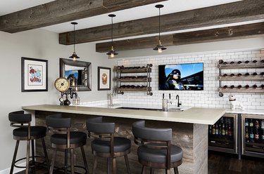 rustic bar ideas with wooden beams on ceiling