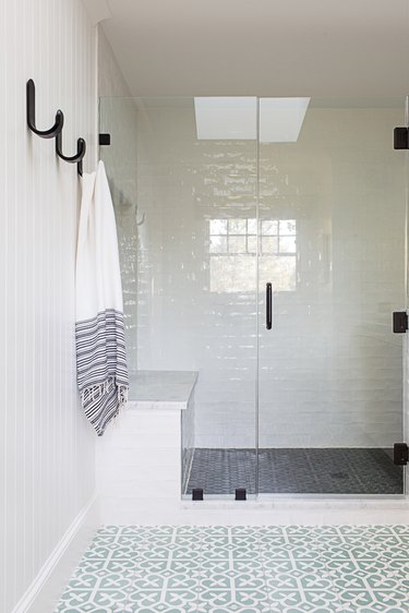 Large bathroom shower idea with built-in seating