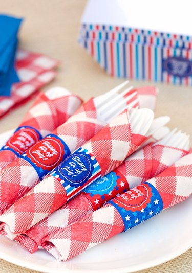 Cutlery wrapped in a plaid napkin
