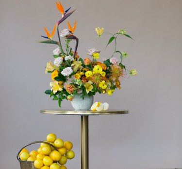 flower arrangement on a gold table