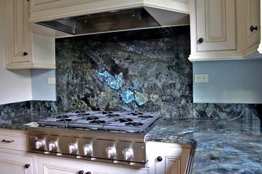 labradorite granite kitchen countertop and backsplash