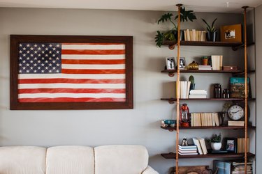 walnut and copper DIY industrial bookshelf