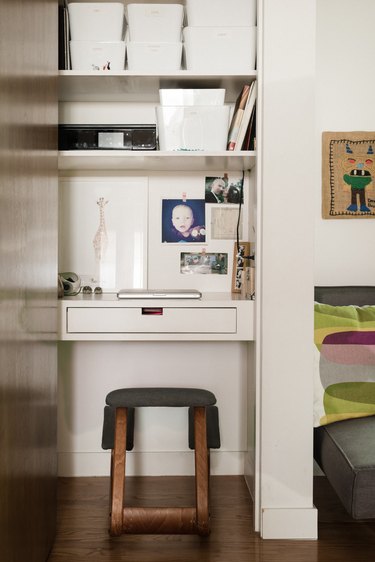 Small desk area built into a closet