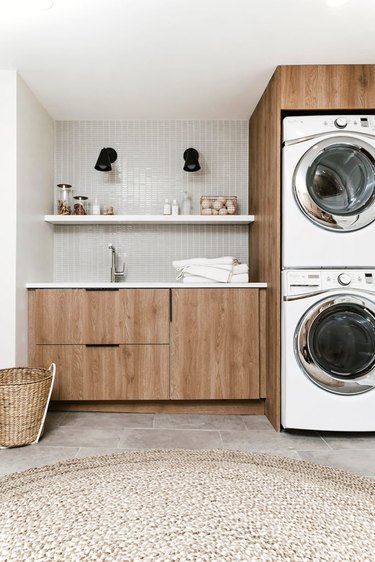 The Hack That'll Keep Your Lint Off The Floor In A Small Laundry Room